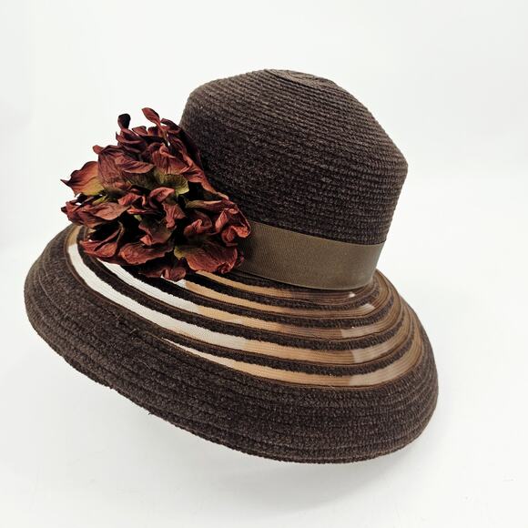 Derby Fascinator Floral Bowler & Wide Brim Dress Hat Wedding Church Brown Fall